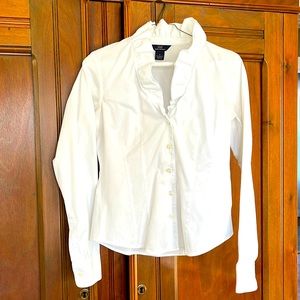 Brooks Brothers 346 Ruffle Collar White Button Down Blouse